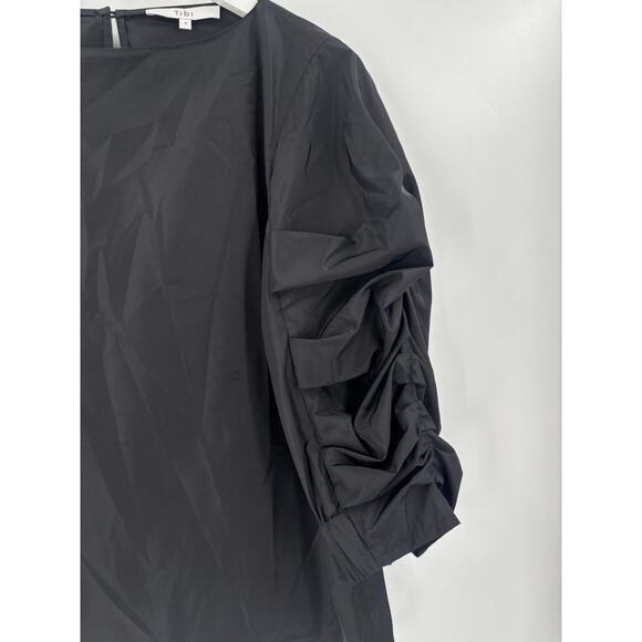 Tibi Blouse Womens 4 Black Ruched Ruffle 3/4 Sleeves Keyhole Back Button - Picture 3 of 16
